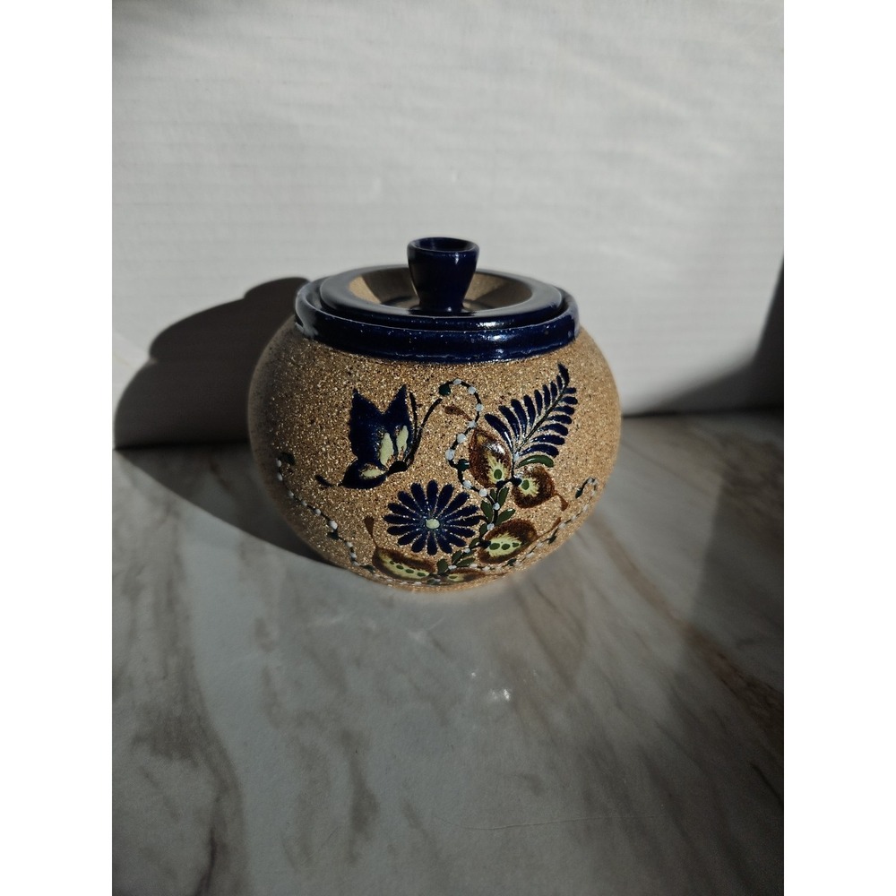 Ceramica Pajaros Guanajuato Gto.Mex. Hand Painted Stoneware Mini Vase W/lid